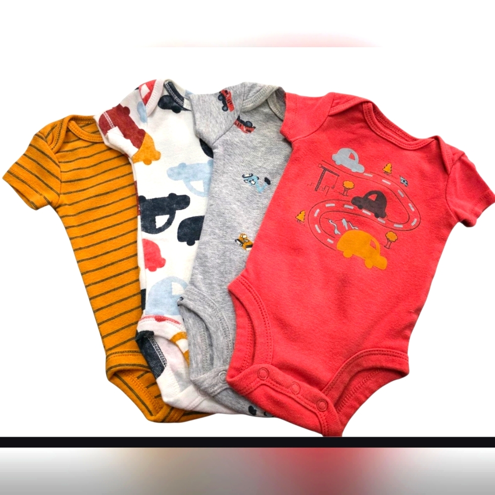 Carter's 4-Piece Newborn Onesie Set - Cars & Stripes!